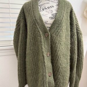 Olive Green V-Neck Button Sweater Cardigan